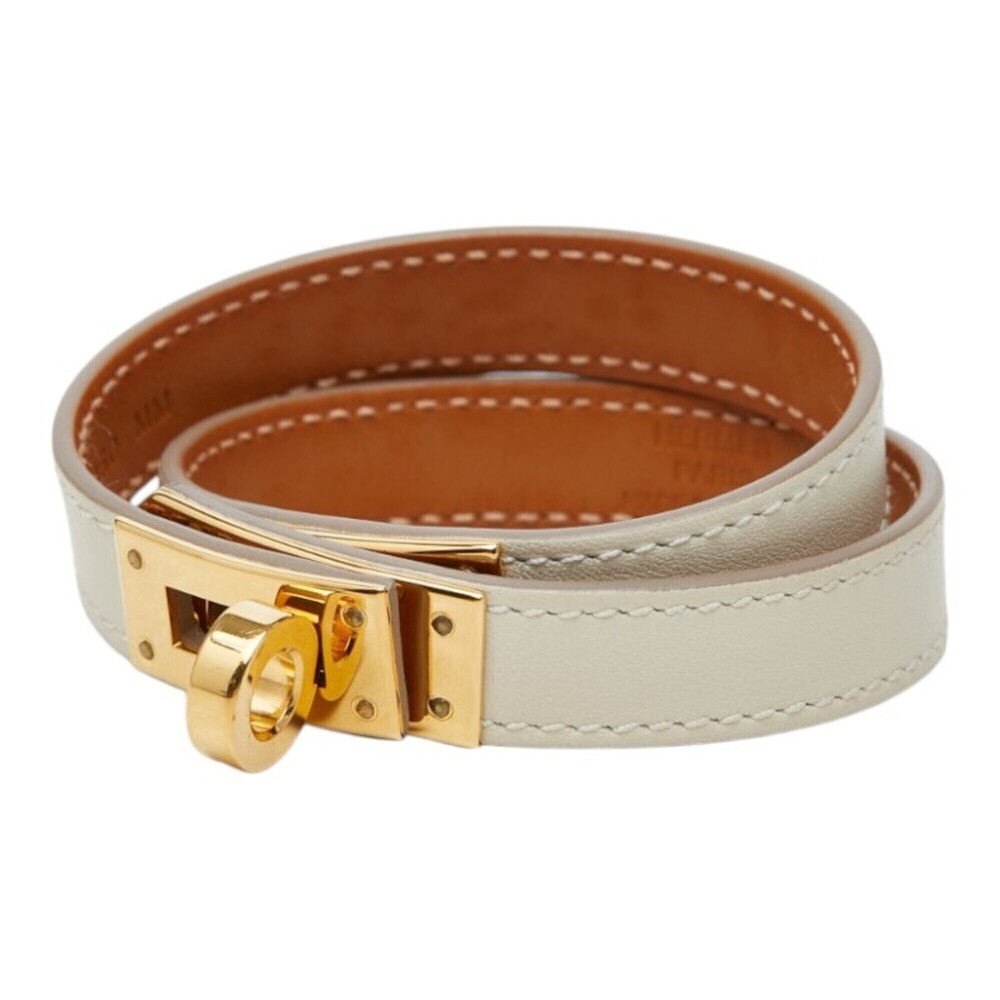 HERMES White Leather Charm Bracelet